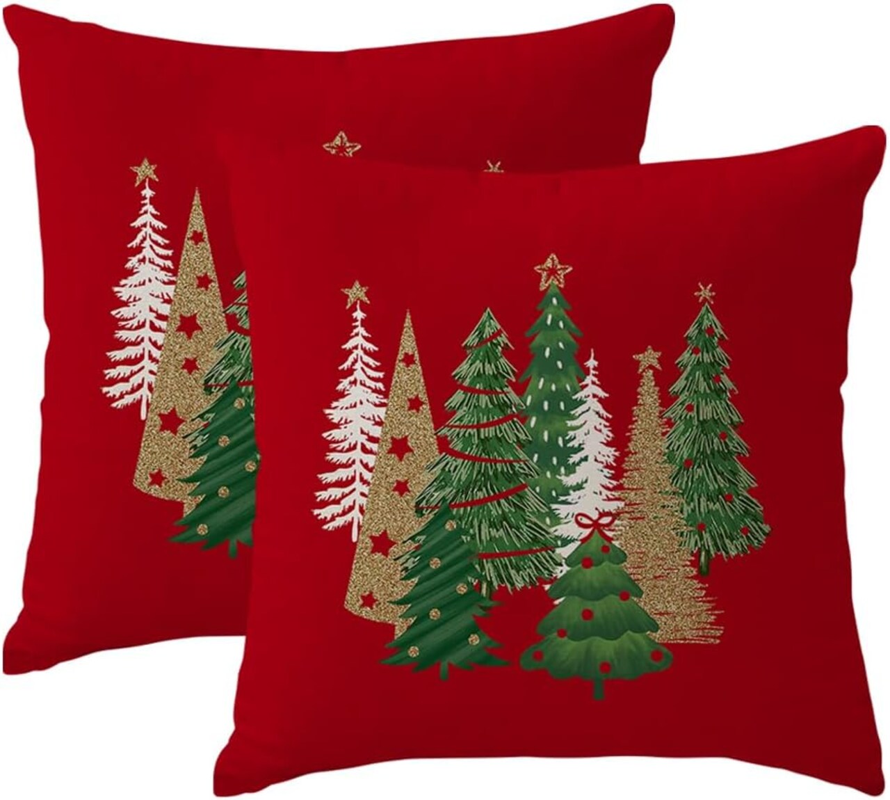 Christmas Pillow Covers 18x18 Inch Tree Christmas Decorations Velvet Red Christmas Throw Pillow Cases Xmas Christmas Decor Winter Decorative Pillows for Couch Holiday Soft Gold
